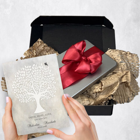 anniversary Gift Delivery for couple, husband or wife White Silhouette Tree  Plaque TOY-1520