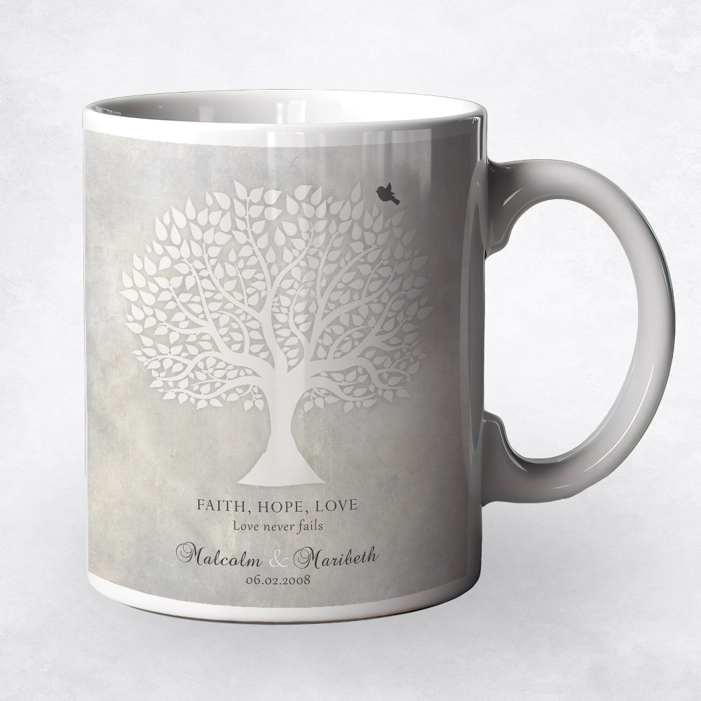 Closeup image of White Silhouette Tree  anniversary Coffee Mug M-1520