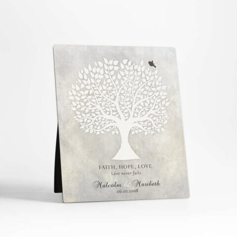 White Silhouette Tree anniversary  Desktop Plaque Gift for couple D-1520