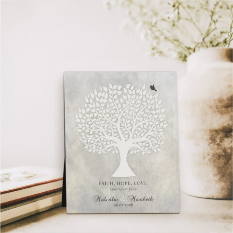 White Silhouette Tree anniversary  Desktop Plaque Gift for couple D-1520