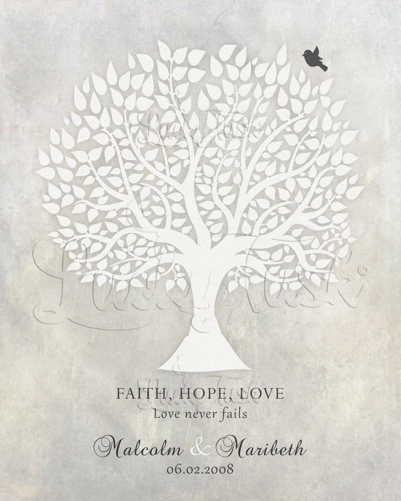 White Silhouette Tree Faith Hope Love on Stone anniversary Wall Plaque LTC-1520