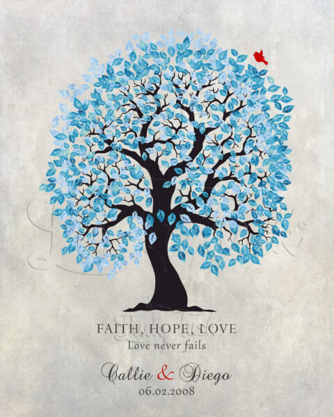 Anniversary, Blue And Black Tree, Faith Hope Love, Gift For Couple #LT-1521