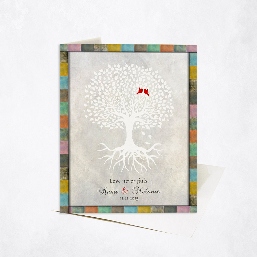 Picture of White Tree with Roots Color Block Love Never Fails anniversary Stationery Card C-1524