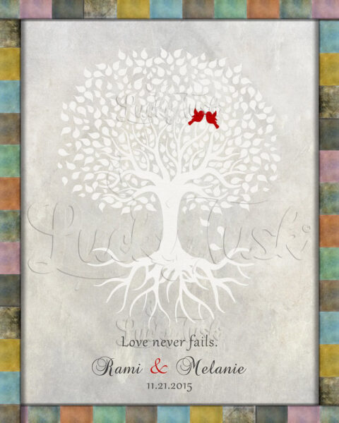 Anniversary, White Tree, Red Love Birds, Love Never Fails, Gift For Couple #LT-1524