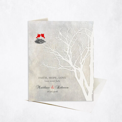 White Branchy Tree Red Love Birds Nest anniversary Stationery Card-1526