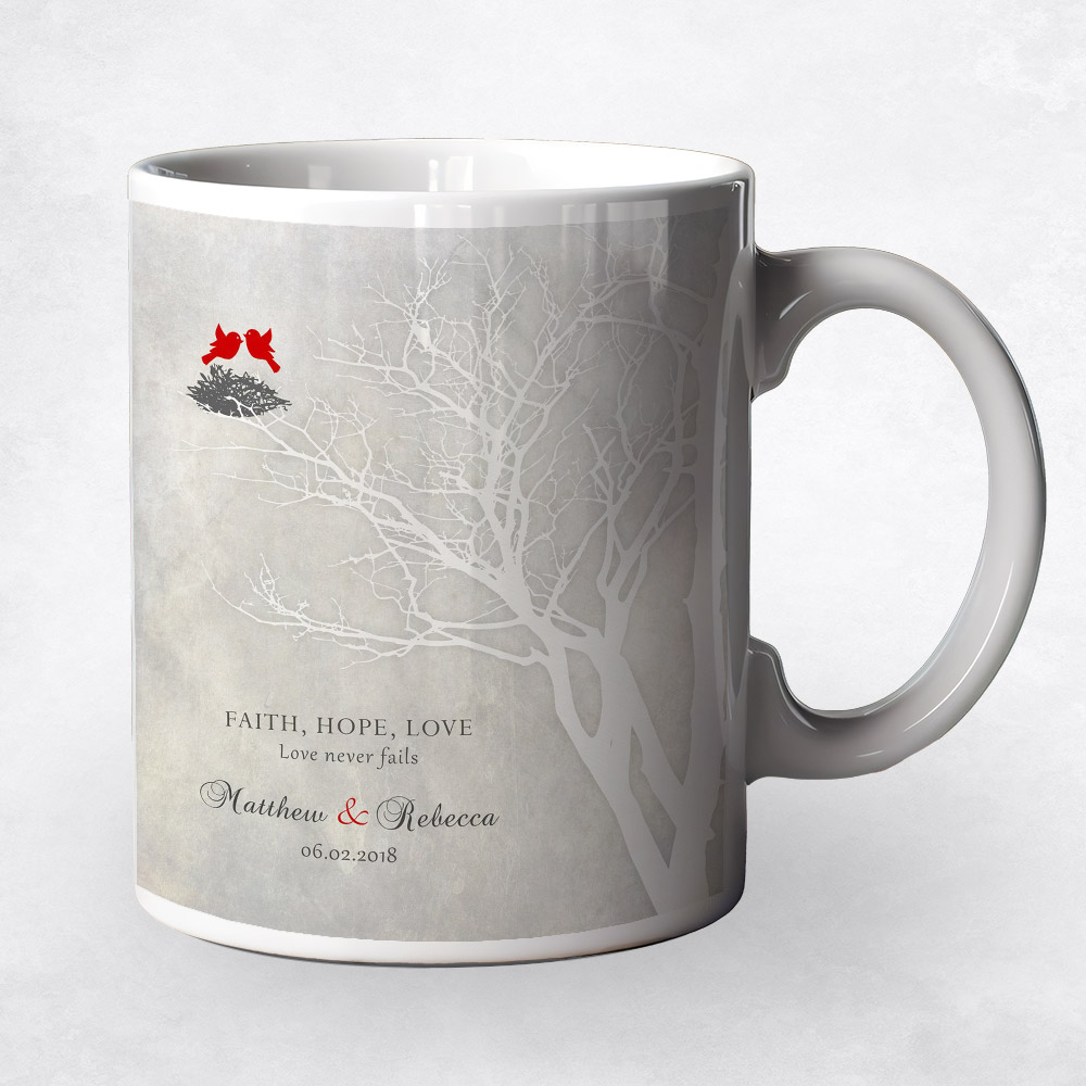 Closeup image of White Branchy Tree  anniversary Coffee Mug M-1526