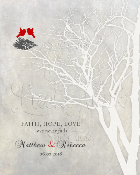 Anniversary, White Bare Tree, Faith Hope Love, Love Never Fails, Gift For Couple #LT-1526