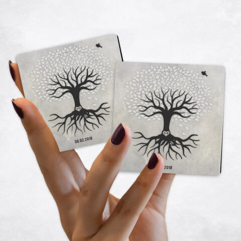 anniversary White and Black Tree with Roots on Stone Magnet Set MAG-1529