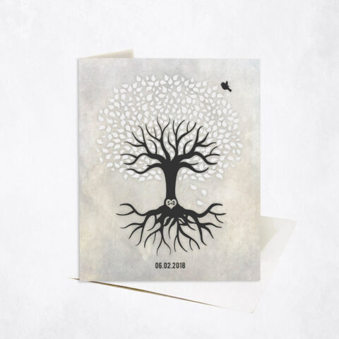 Black and White Minimalist Tree with Roots anniversary Stationery Card-1529