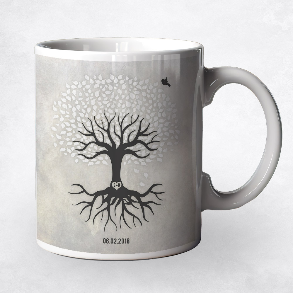 Closeup image of White and Black Tree with Roots  anniversary Coffee Mug M-1529