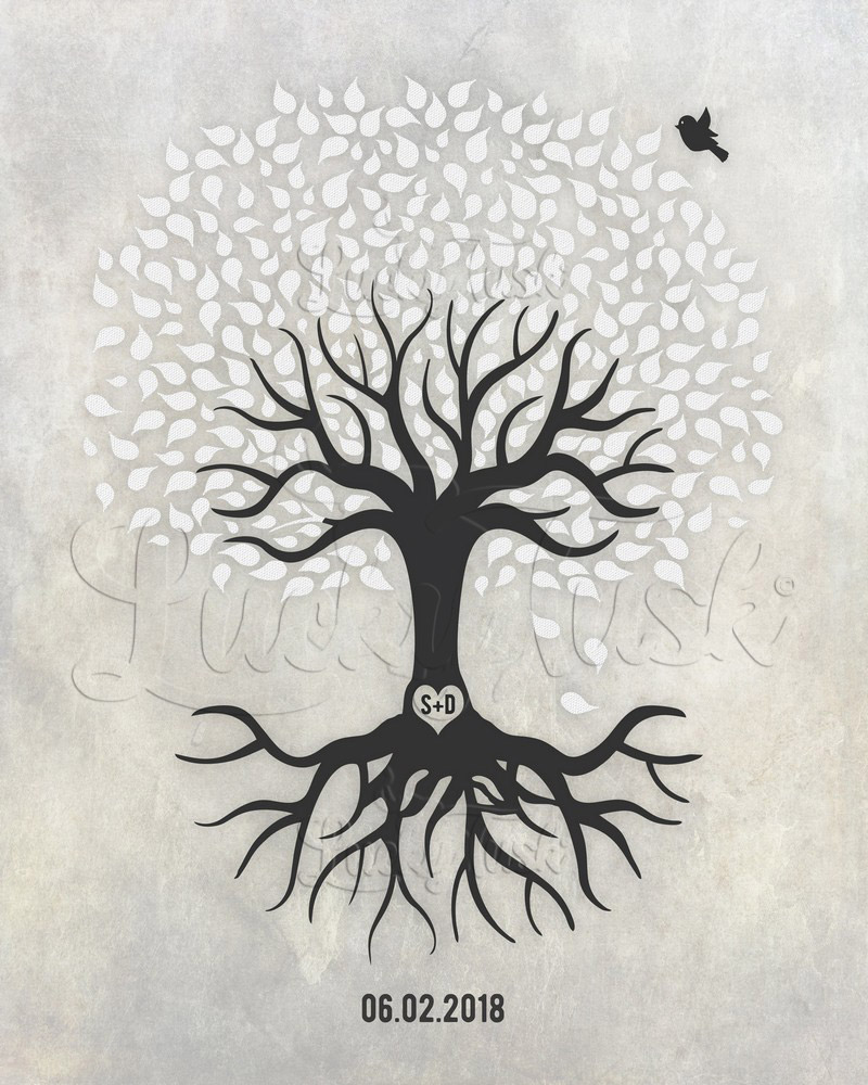 Black and White Minimalist Tree with Roots on Stone anniversary Wall Plaque LTC-1529