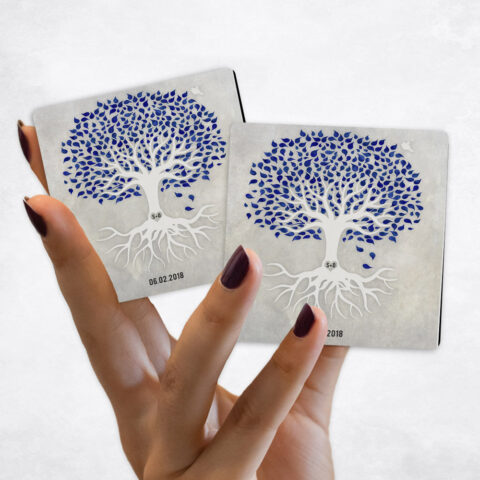 anniversary Navy Blue and White Tree with Roots on Stone Magnet Set MAG-1531