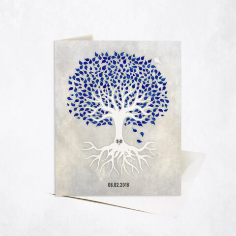 Navy Blue and White Minimalist Tree with Roots anniversary Stationery Card-1531