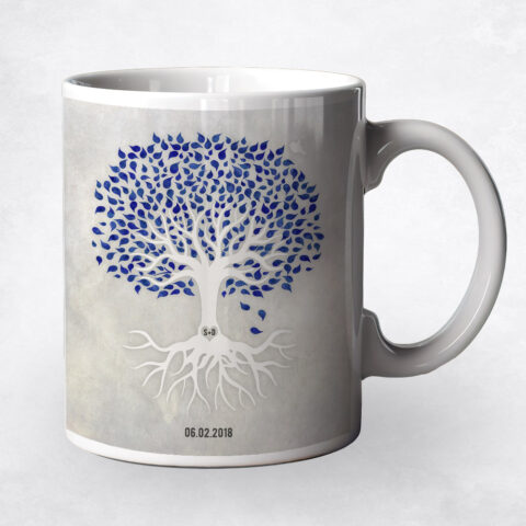 Navy Blue and White Tree with Roots anniversary Coffee Mug M-1531