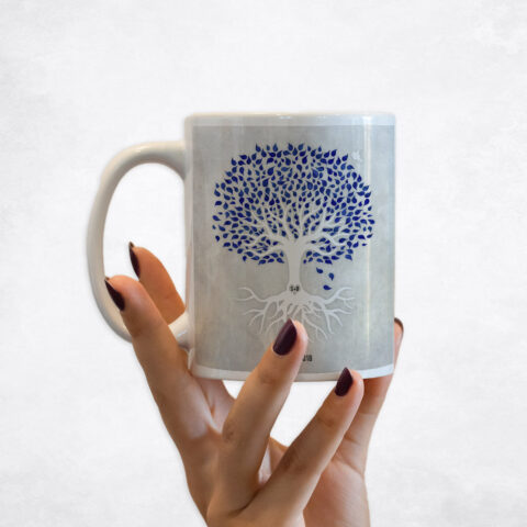 Navy Blue and White Tree with Roots anniversary Coffee Mug M-1531