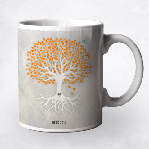 Watercolor Orange and White Tree with Roots anniversary Coffee Mug M-1534