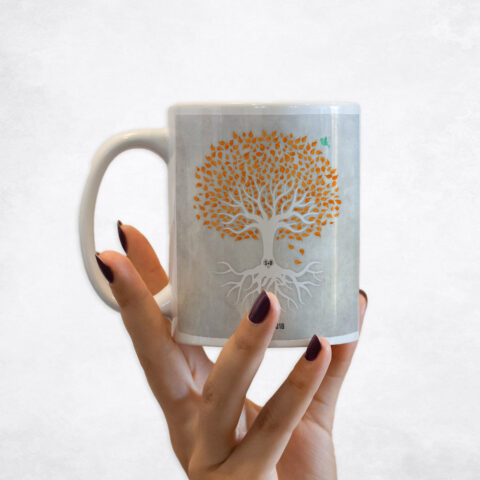 Watercolor Orange and White Tree with Roots anniversary Coffee Mug M-1534