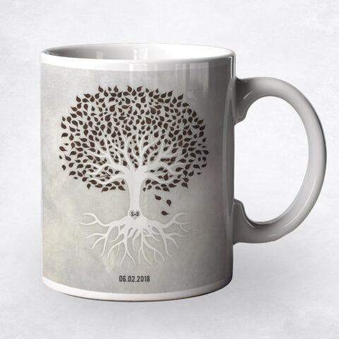 Watercolor Brown and White Tree with Roots anniversary Coffee Mug M-1535