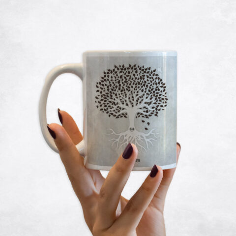 Watercolor Brown and White Tree with Roots anniversary Coffee Mug M-1535