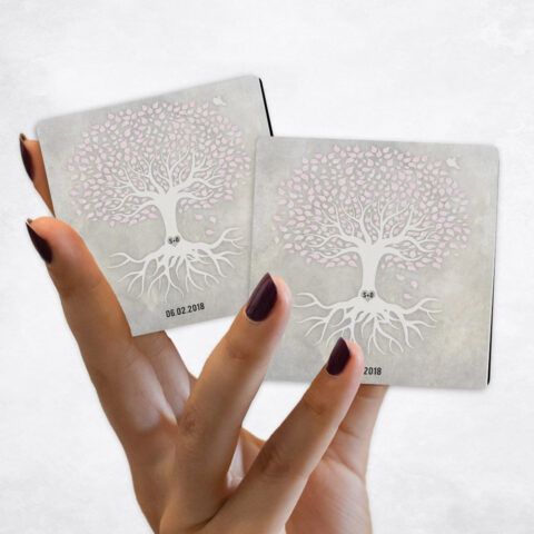 anniversary Pink and White Tree with Roots on Stone Magnet Set MAG-1540