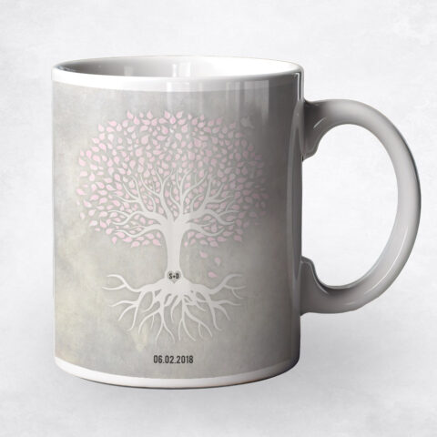 Pink and White Tree with Roots anniversary Coffee Mug M-1540