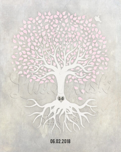Anniversary, Pink And White Minimalist Tree With Rotos, White Dove Bird, Gift For Couple. #LT-1540
