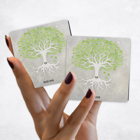 anniversary Green and White Tree with Roots on Stone Magnet Set MAG-1543