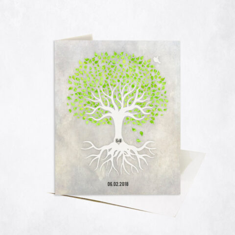 Green and White Minimalist Tree with Roots anniversary Stationery Card-1543