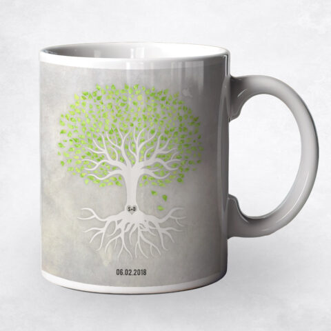 Green and White Tree with Roots anniversary Coffee Mug M-1543