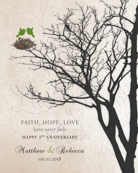3 Year Anniversary, Peridot Bird, Bare Trees, Faith Hope Love, Love Never Fails #LT-1545
