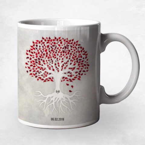 Garnet Red and White Tree with Roots anniversary Coffee Mug M-1546