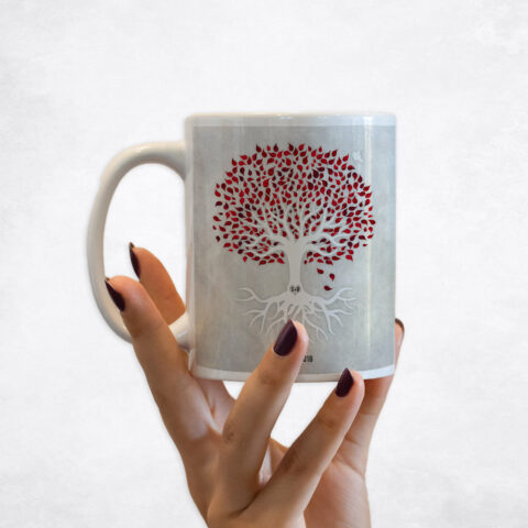 Garnet Red and White Tree with Roots anniversary Coffee Mug M-1546