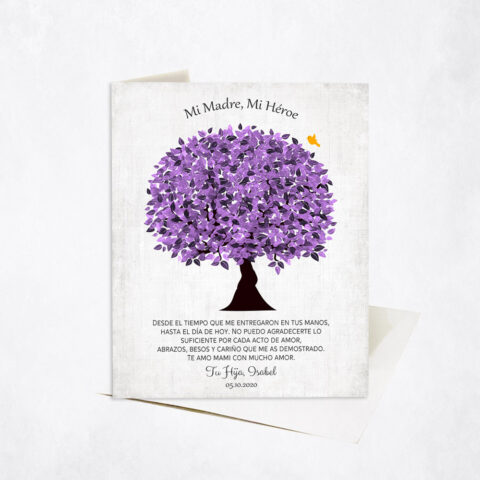 Purple Madre Heroe Apreciación Tree in Spanish Quote Mother’s Day Stationery Card-1549