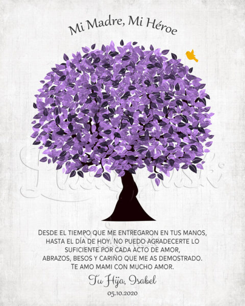 Mi Madre Mi Hero, Spanish, Gift For Mother’s Day, Purple Tree, Thank You Gift For Mom #LT-1549
