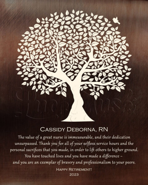 Retirement Gift for Nurse, Thank You Gift for Preceptor, Silhouette Tree on Bronze, Personalized Plaque, Recognition Gift for Nurse #1561