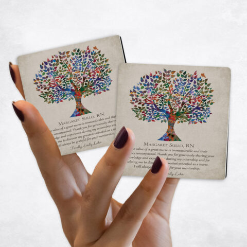 Leadership Appreciation Watercolor Silhouette Tree Distressed Linen Magnet Set MAG-1562