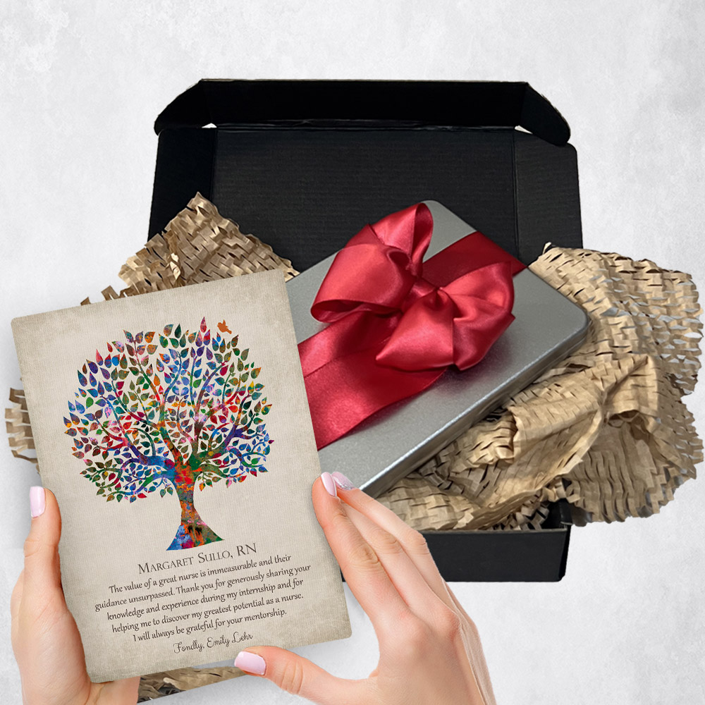 Personalized Leadership Appreciation gift delivery for nurse Watercolor Tree  plaque for a unique and permanent flower delivery alternative. Retirement gift delivery.