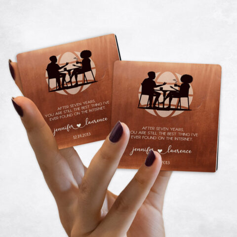 7th anniversary Couple Silhouette Internet Dating on Copper Magnet Set MAG-1565