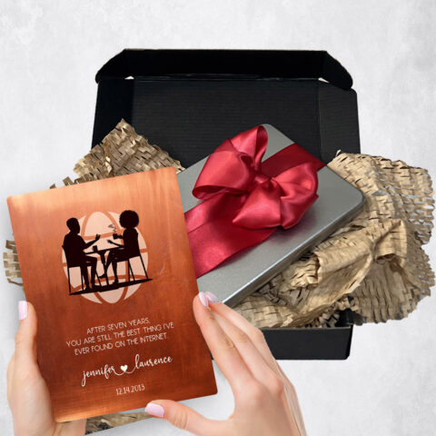 7th anniversary Gift Delivery for couple, husband or wife Couple Silhouette Copper  Plaque TOY-1565