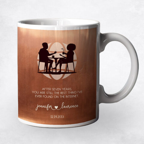 Couple Silhouette Internet Dating Copper 7th anniversary Coffee Mug M-1565