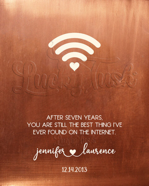 Wi-fi, Internet Café, Wifi Symbol, 7 Year Anniversary, Best Thing on Internet, 7th Anniversary, Personalized Copper Anniversary Gift, Couple Portrait #1566