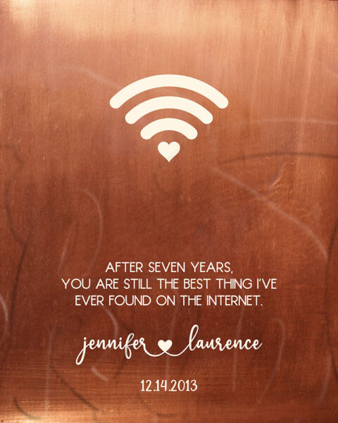 Wi-fi, Internet Café, Wifi Symbol, 7 Year Anniversary, Best Thing on Internet, 7th Anniversary, Personalized Copper Anniversary Gift, Couple Portrait #1566