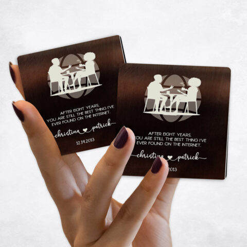 8th anniversary Couple Silhouette Internet Dating on Bronze Magnet Set MAG-1568