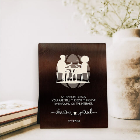 Couple Silhouette 8th anniversary Bronze Desktop Plaque Gift for couple D-1568