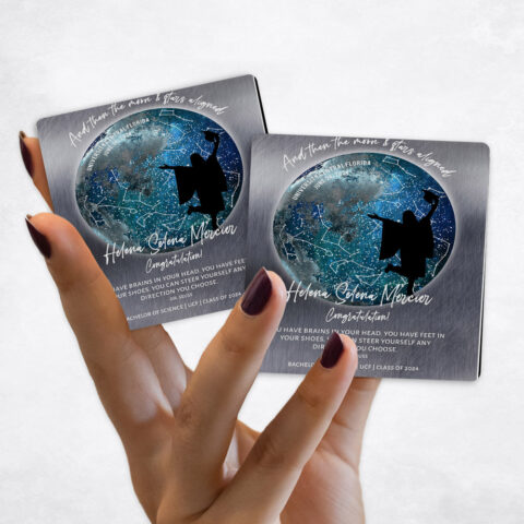 graduation Moon Phase Blue Star Map on Tin Magnet Set MAG-1575