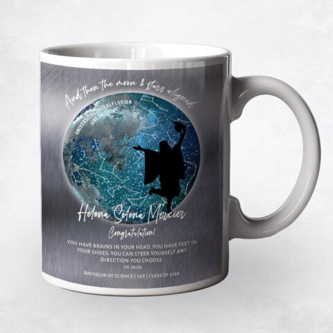 Moon Phase Blue Star Map Tin graduation Coffee Mug M-1575