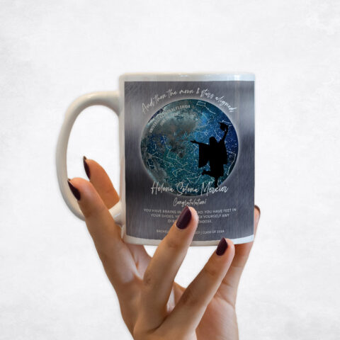 Moon Phase Blue Star Map Tin graduation Coffee Mug M-1575