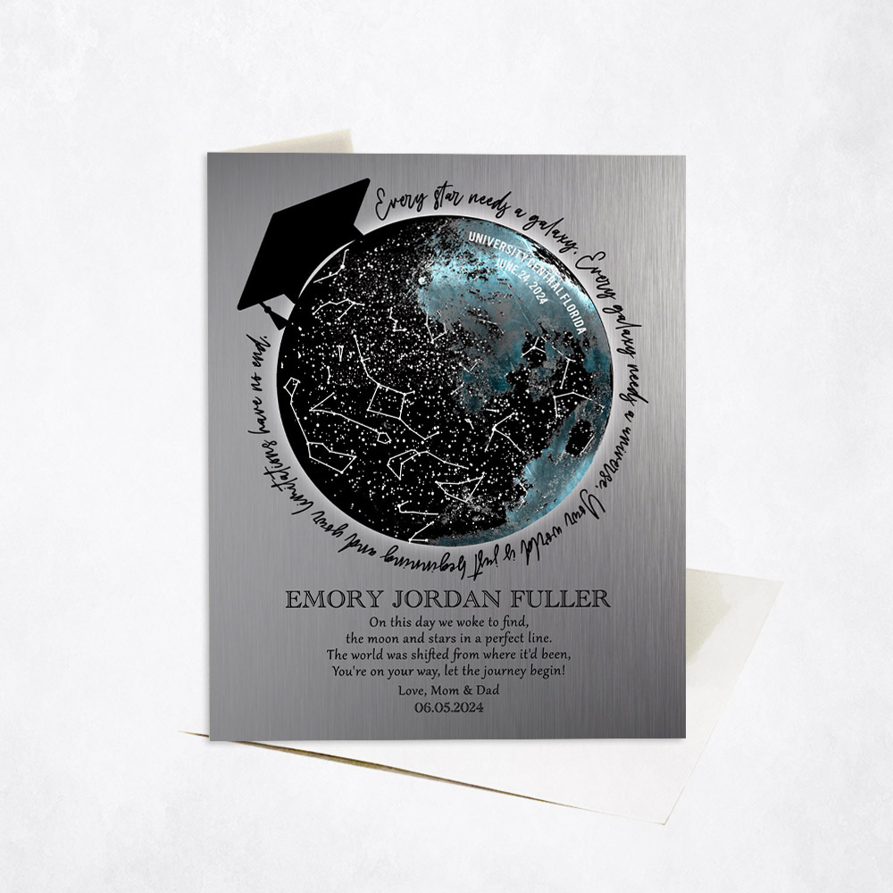 Picture of Moon Phase Star Map Mortarboard Written in the Stars Quote graduation Stationery Card C-1577