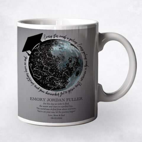 Moon Phase Black Star Map Mortarboard Tin graduation Coffee Mug M-1577