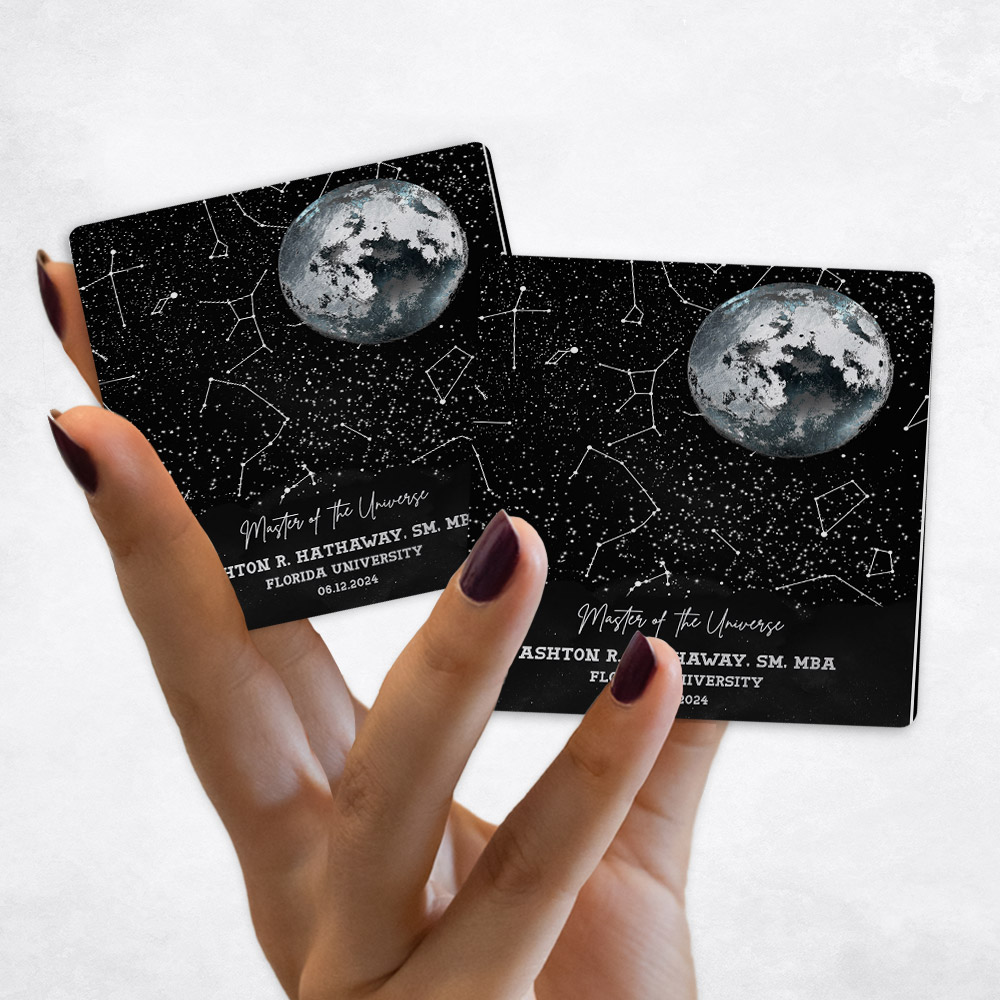 Close up picture of graduation Moon Phase and Star Map Masters Degree Starry Sky Magnet Set MAG-1580